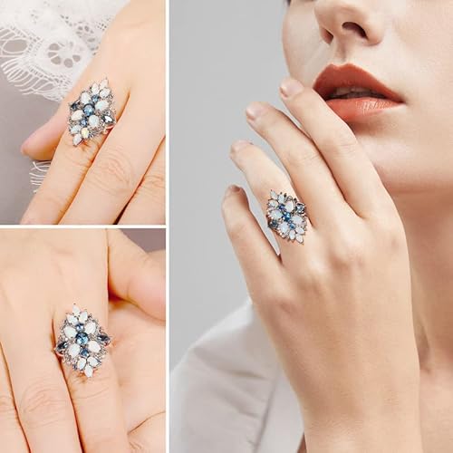 Agrule 925 Sterling Silver Created Opal Accents Ring For Women Birthstone For Wife Girlfriend Ring Size 6 #TOP1