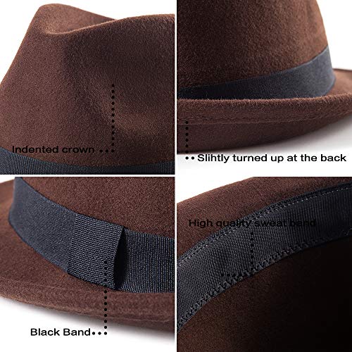 Image of LADYBRO Straw Trilby Fedora Hat for Men Women 1920s Wool Felt Panama 7 1 /4