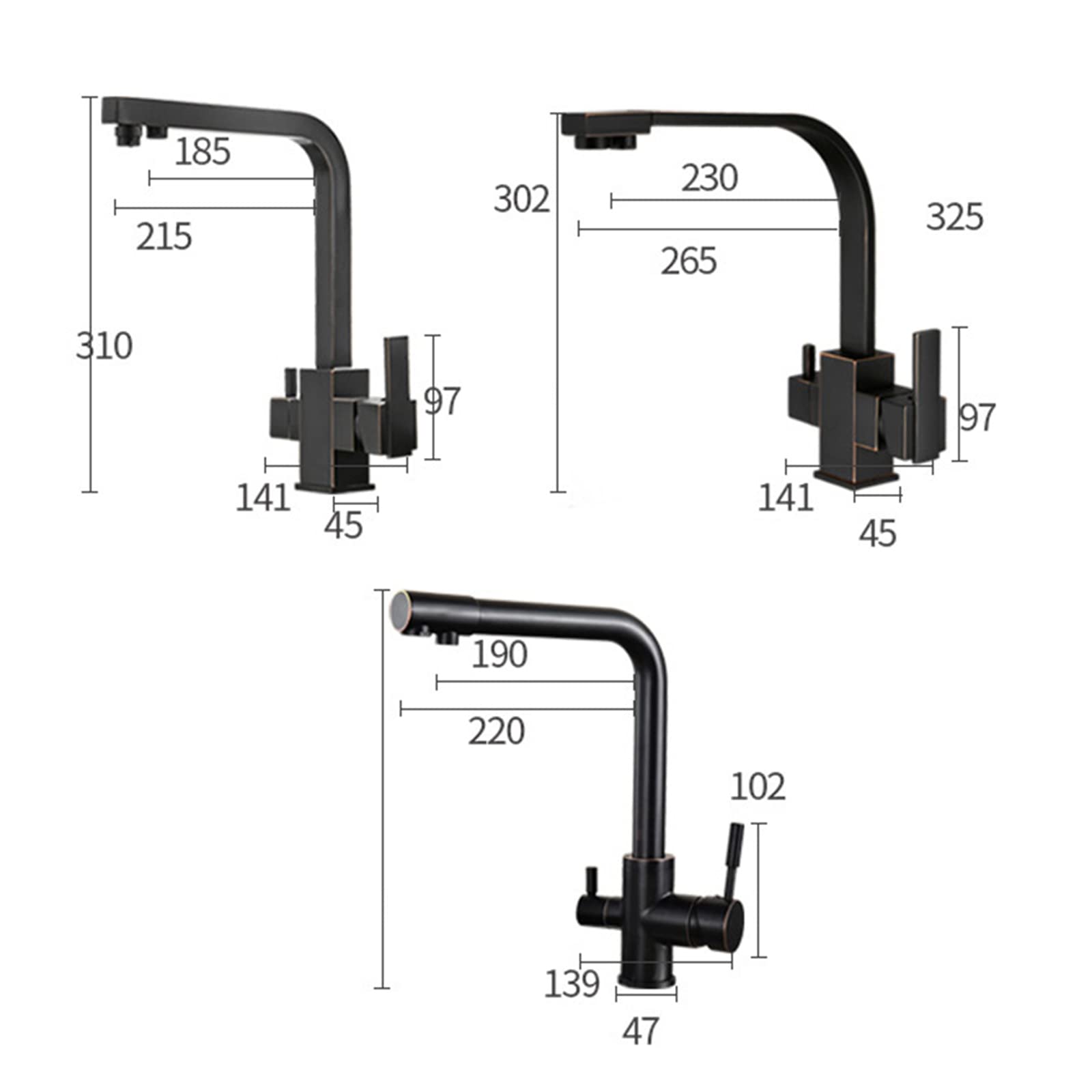 Filtro de agua para grifo de cocina negro de 3 vías, sistema de ósmosis de doble mango para fregadero, modo C y ADualmodus, fácil instalación, diseño contemporáneo, alto caudal
