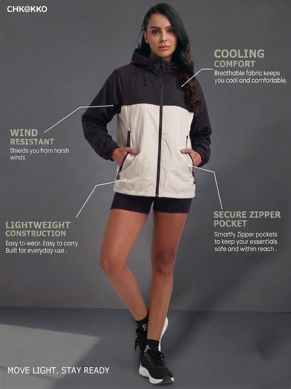 Image of CHKOKKO Windcheater For Women With Hood | With Advanced Upf 50+ UV Windproof Windbreaker Sunscreen | Lightweight Water-repellent Sports Outdoor Travel & Everyday Wear Windshield