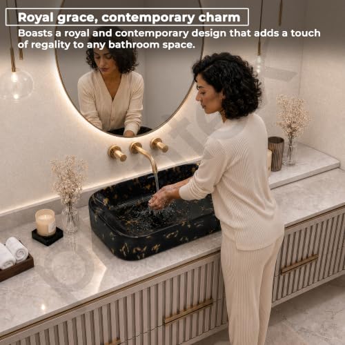 Image of Plantex Tabletop Wash Basin for Bathroom /Designer Ceramic Basin /Rectangle Countertop Wash Basin /Home /Office (21.5 x 14 x 4.5 Inch)