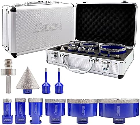 SHDIATOOL Dry Diamond Drill Core Bits M14 Thread 6/8/10/25/35/50/65mm and 10mm Finger bits and 50mm Chamfer Bits with HEX Adapter Vacuum Brazed for Porcelain Tile Granite Marble
