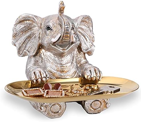 Silver Elephant Statue For Home Decor Accents Living Room Bookshelf TV Stand Office. Trinket Dish. Retirement Appreciation Gift -Gift for Mom Boss Co-workers, Teachers, Nurse, Friends, Wife, Sister