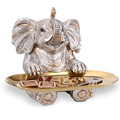 Silver Elephant Statue For Home Decor Accents Living Room Bookshelf TV Stand Office. Trinket Dish. Retirement Appreciation Gift -Gift for Mom Boss Co-workers, Teachers, Nurse, Friends, Wife, Sister