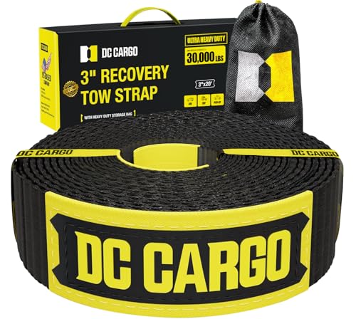 DC Cargo Mall Recovery Tow Strap 3" x 20' 31,518lb Break Strength – Emergency Recovery Straps for Truck, UTV, ATV with Triple-Reinforced Loop Ends Compatible with Hummer & Jeep