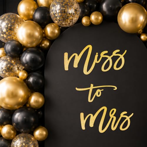 Image of Miss to Mrs Sign, Felt Letter Photo Props for Bridal Shower and Bachelorette Party, Engagement Wedding Balloon Arch (Glitter Gold)