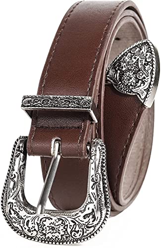KorhLeoh Western-Gürtel-für-Frauen-Cowgirl Taillengürtel aus PU-Leder mit Vintage-Skulptur-Schnalle und stacheligen Abschlüssen für Jeans-Hosen-Kleider