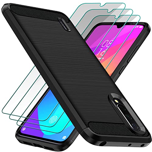 ivoler Funda para Xiaomi Mi 9 Lite con 3 Piezas Cristal Templado, [Protección Militar] Carcasa Protectora Antigolpes, Fina Suave TPU Silicona Caso Anti-Choques Case, Negro