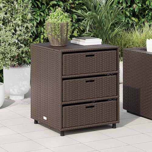 Gecheer Armario Jardin Armario Exterior Impermeable Armario Bajo Armario de Almacenaje Ratán PE Armario Escobero Armario de Exterior e Interior,Jardín y Terraza Marrón 55x59x69 cm