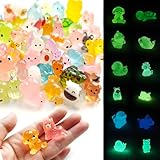 POTWPOT 70pcs Mini Resin Animals, 70 Styles Mini Luminous Resin Animals Miniature Little Small Animal Figures Glow in the Dark for Micro Landscape Fairy Garden Aquarium Dollhouse Decor