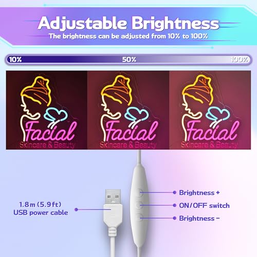 Image of CNBEYOUNG Facial Skin Care Neon Sign, Neon Lights Hanging Wall Art Decoration for Beauty Salon Spa Skincare Clinics Party Home Decor, USB - Driven, Super Bright & Adjustable,15.75x 12.6inches