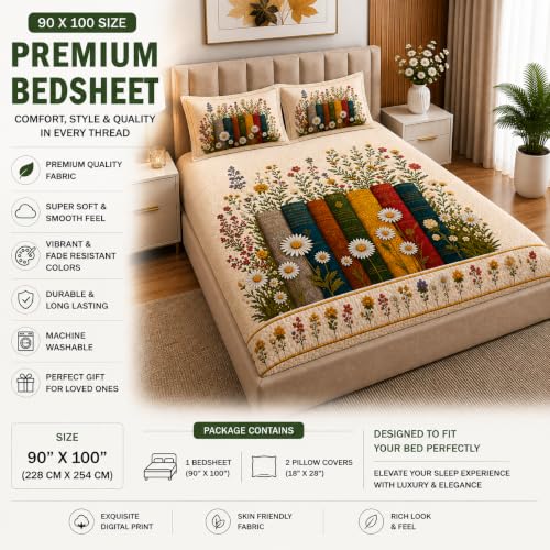 Image of DECORUM Premium Digital Printed BEDSHEET (90 X 100) Inch with 2 King Size Pillow Covers - HIGH-Definition Design & Superior Comfort (Heavy Quality) BEDSHEET Blooming Books