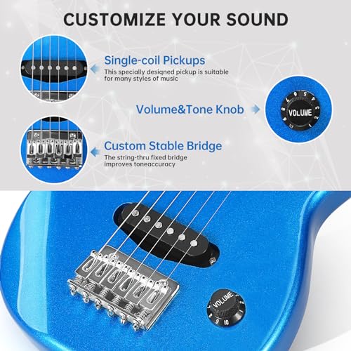 Image of 30 Inch Kids Electric Guitar Beginner Kits ST Style Mini Electric Guitar for Boys Girls，Electric guitar Starter Kit w / 5W Amplifier, Strap, Gig Bag, Strings, tuner，strings，Picks （Blue）