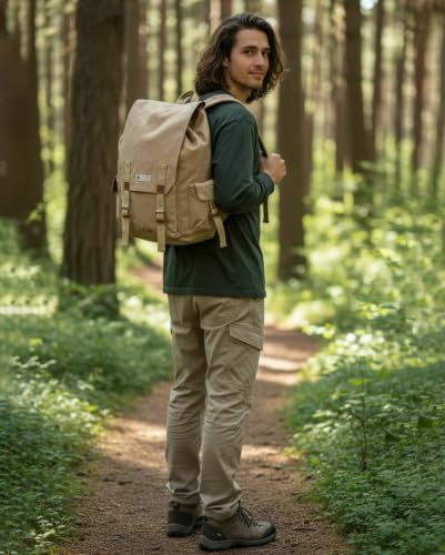 Image of The House of tara Canvas Backpack for Men and Women 23L | Casual Cotton Bag With 100% Cotton Inner Lining, 4 External & 3 Internal Pockets | Backpacks Suitable for College, Travel & Hiking (Beige)
