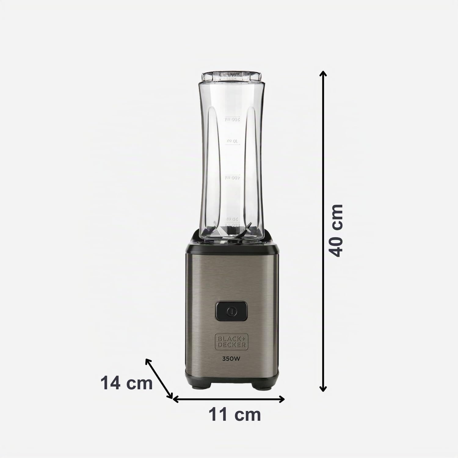 BLACK+DECKER - Mini batidora portátil BXJBA350E | 350W | Smoothies y batidos | 2 botellas de 600 ml sin BPA | Tapa hermética | 4 cuchillas de acero inox | Ligera | Acabado negro e inox anti-huellas