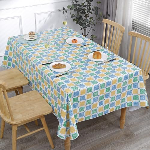 Image of Walrus Heavy Duty Vinyl Tablecloth with Flannel Backing Waterproof Oil-Proof Plastic Table Cloth Stain-Resistant Wipeable Table Cover for Indoor and Outdoor (Stained Glass Checkered,60x84 Inch)