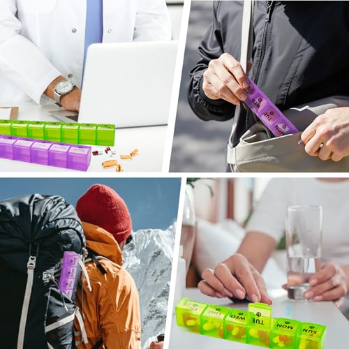 Image of 2-Pack Large Weekly Pill Organizer,Vitamin Pill Box Organizer 7 Day with Big Compartments, Am Pm Pill case for Travel,XL Medicine Organizer 14 Day for Fish Oils, Vitamin Holder Supplement