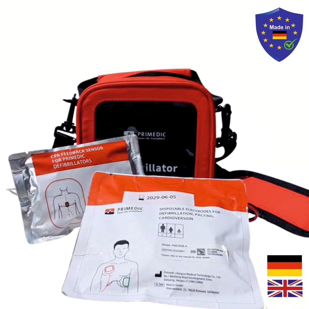 myPAD Heimdefibrillator AED für zuhause, Familie & Freizeit, 4 J. MedX5 Servicegarantie, manuelle Schockauslösung, LED-Grafik, für Kleinkinder Erwachsene, Komplettset