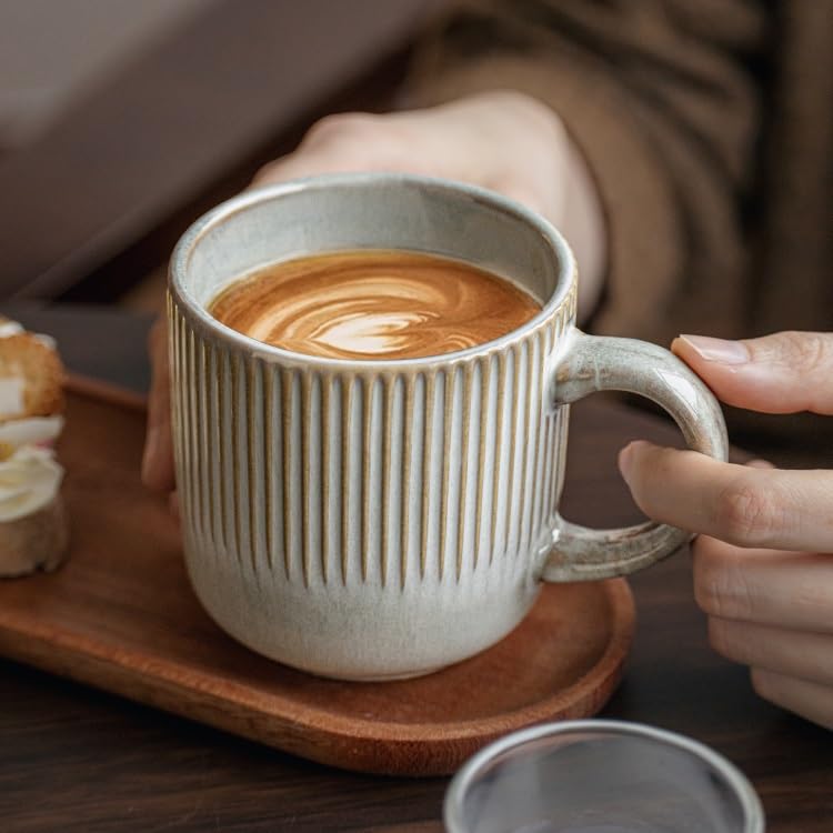 ENGENDER Tazas Cafe Taza de cerámica for café y Leche Estilo Retro 360 ​​ml con Relieve Vertical, Ligeros Defectos Mug Cups(360ml*2)