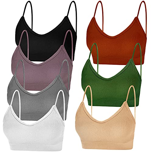 HICDAW 7Pcs V Neck Cami Bra Small Padded Cami Bralettes for Women Camisole Seamless Bra for Women Girls (Small - Medium)