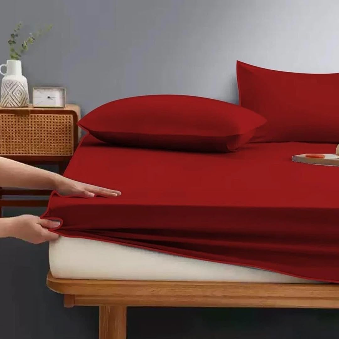 ZIYA HOMES Red Single Fitted Sheet - 25cm Deep Pockets Premium Quality Poly Cotton Breathable, Fade Resistant Easy Care, Hotel Quality Bedsheet โ image 1