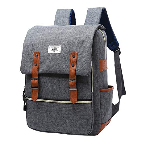 AOOPOO Mochila Unisex Impermeable para Ordenador Portátil de hasta 15.6 Pulgadas, Mochila Vintage Mochila para Portátil para los Estudios Viajes Trabajo con Puerto USB y Bolsillo Antirrobo (Gris)