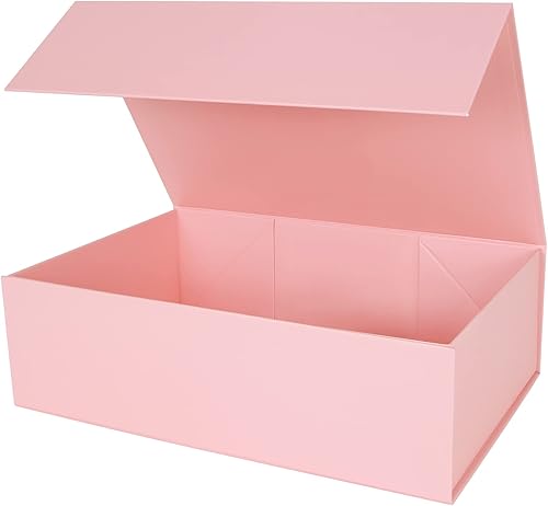 Aimyoo Caja de regalo plegable rosa con tapas de cierre magnético de 13.8 x 9 x 4.3 pulgadas, cajas grandes de propuesta de padrino de boda, caja de