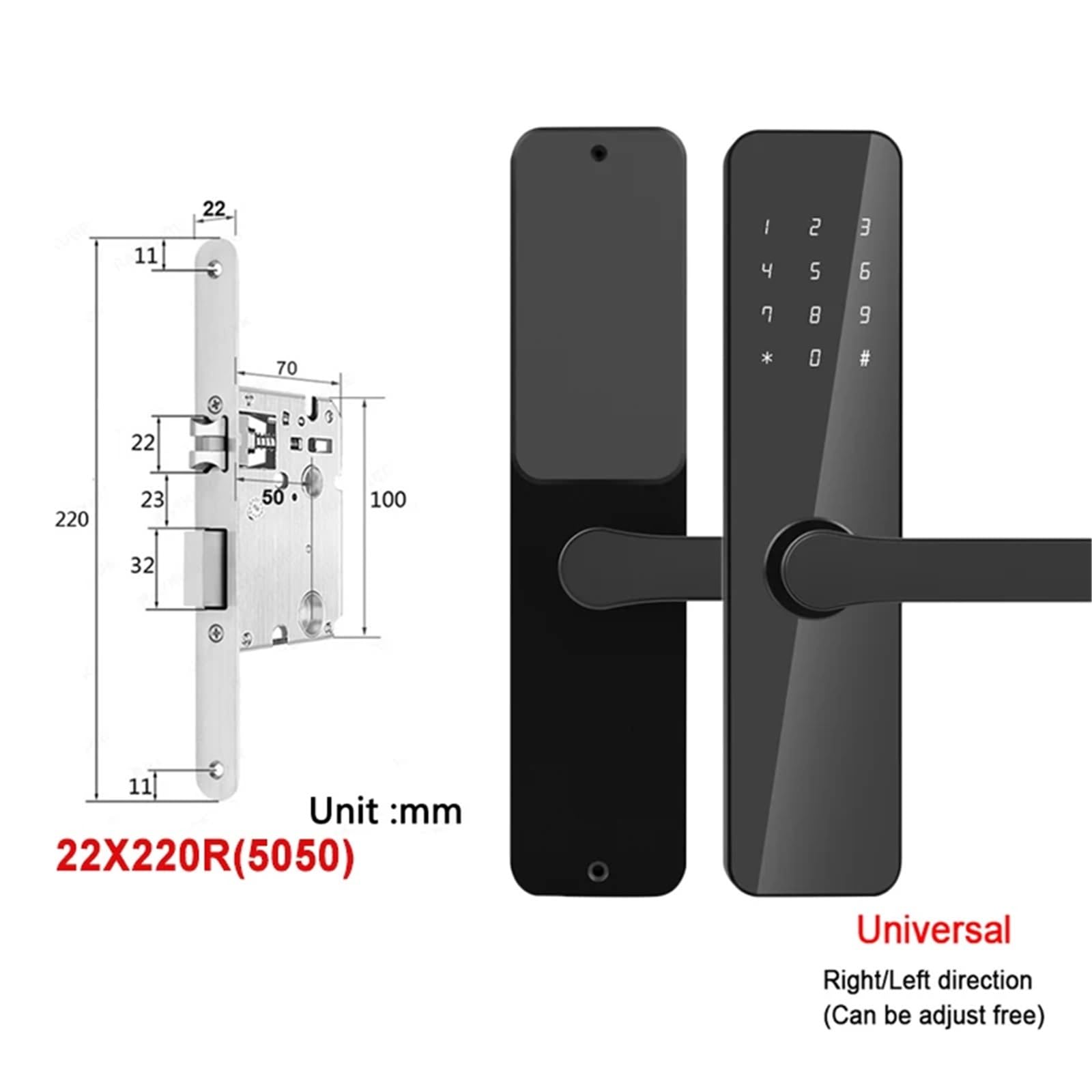 Serrure de porte intelligente, contrôle par application, serrure numérique avec poignée, à clavier, électronique for maison, hôtel, location Bureau Commercial(22x220R(5050))