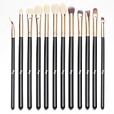 Qivange Eye Makeup Brushes Set, Synthetic Eyeshadow Brushes Eye Makeup Brush Set Cosmetics Brushes Concealer Eyebrow Eyeliner Eyeshadow Blending Brushes(12pcs, Black with Rose Gold)