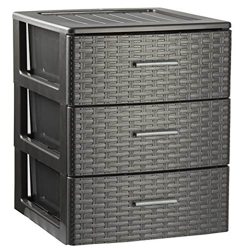 TIENDA EURASIA - Cajonera de Plástico para Habitacion, Armario, Oficina, Garaje, Cajonera Escritorio Sobremesa, Cajones Plastico Almacenaje Antracita, Cajonera Baño Diseño Mimbre (3 Alturas)