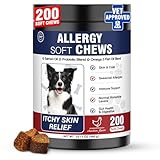 Dog Allergy Chews 200 Treats, Dog Allergy and Itching Skin Relief Bites Immune Support Dogs Probiotics for Yeast, Itchy Skin and Itchy Ears Anti Itch Licking Paws Treatment for Dogs Seasonal Allergies