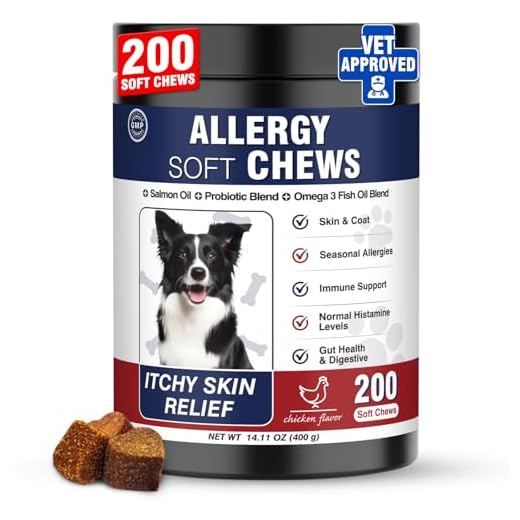 Dog Allergy Chews 200 Treats, Dog Allergy and Itching Skin Relief Bites Immune Support Dogs Probiotics for Yeast, Itchy Skin and Itchy Ears Anti Itch Licking Paws Treatment for Dogs Seasonal Allergies