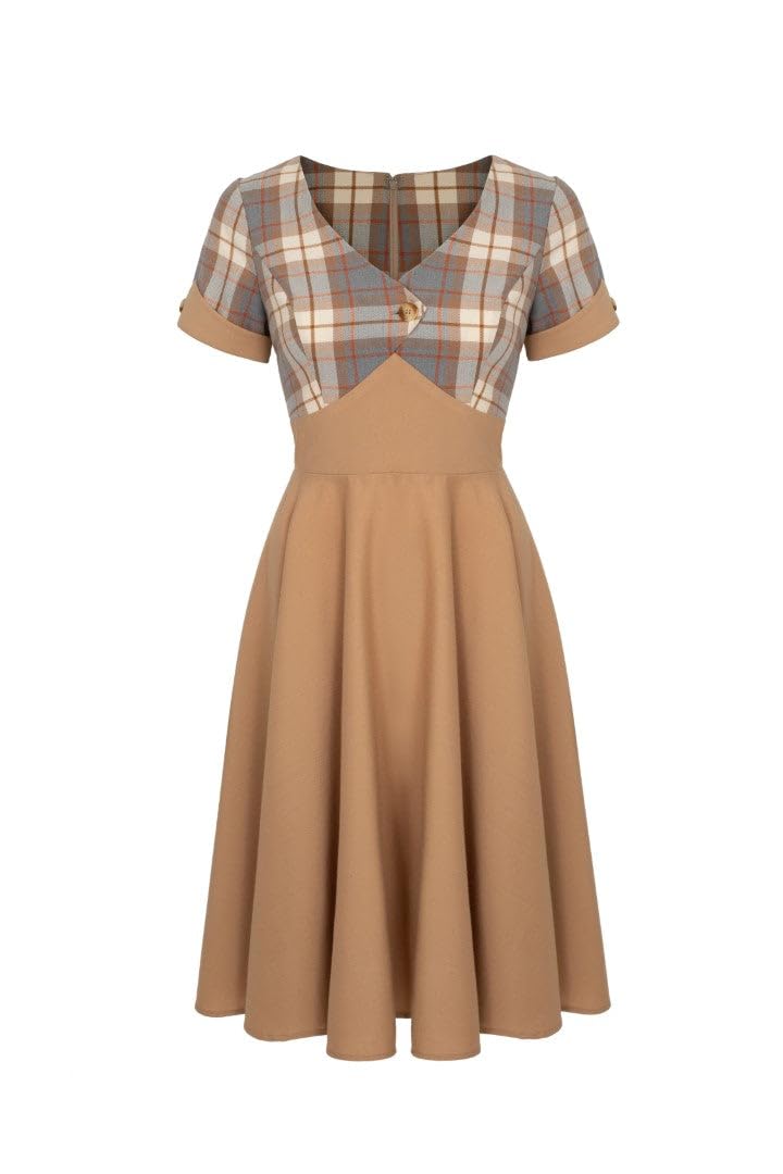 Hell Bunny Women's Brown Joseline Vintage Glamour 50S Style Dress | Size: 3XL