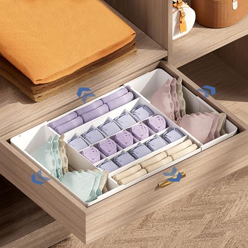 ママ倉 下着収納ボックス (伸縮 調節可能)W32.6~58×D24.5~42×H9 靴下収納ボックス 仕切り 収納 引き出し 仕切り 収納 防塵 防湿 大容量 小物収納 ホワイト