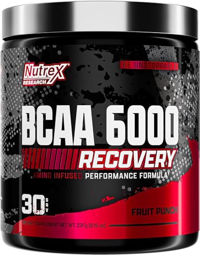 Aminoácidos, Nutrex Research - BCAA 6000 - Aminoácidos en Polvo - 6 gramos de BCAA - Suplemento de aminoácidos post-entrenamiento - 30 porciones (Fruit Punch)