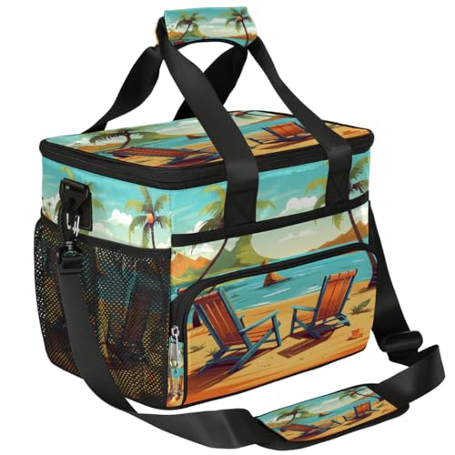 Beach Chair Insulated Picnic Backpack Lunch Box for Women Men Picnic Basket Tote Lunch Bag Picnic Bag Portable Lunch Bags for Picnic, Beach, Work, Trip,Office, Camp Landscape of Beach