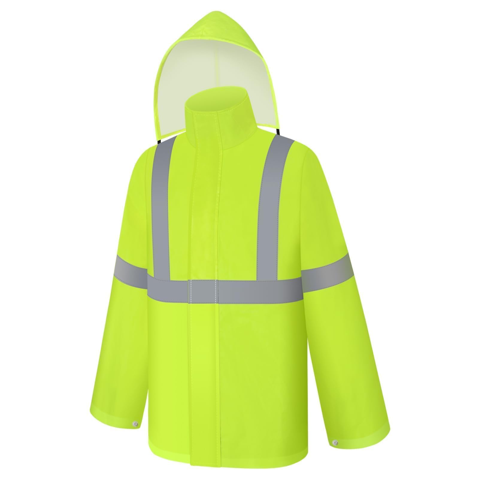 Hi Vis Rain Jacket Rain Suits for Men, High Visibility Waterproof Rain Coat with Hood, Class 3 Lightweight High Vis Rain Gear for Outdoor Activities& Safety Work, Men Women, Yellow T, L-XL