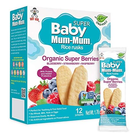 BABY MUM-MUM Organic Rice Rusks Baby Snacks - Super Berries Flavor (Pack of 6) | Infant Teething Biscuits - Non-GMO, Gluten Free, Allergen Free Cover