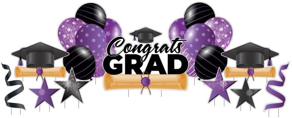 VictoryStore Yard Decorations Congrats Grad Graduation Yard Cards 11 Piece Set, Graduation Yard Signs with Stakes (Purple)