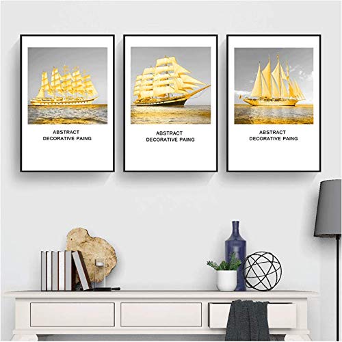 Voilier art toile peinture jaune pour decoration murale de maison 50x70