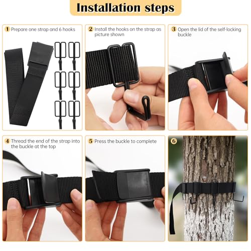 YUNVI 2 Pack Treestands Strap Gear Hangers with 12 Metal Hooks,Hunting Tree Stand Bow & Gear Hanger,Saddle Hunting and Gear Equipment Hanger,Tree Stand Accessories Strap for Bow Arrows Bag - Thumbnail 4