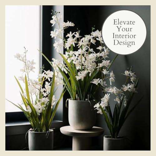 Image of CG Hunter Faux Vanda Orchid Plant, Premium Artificial Indoor Flower Display Stands 26 inch, Beautiful Sculptural Blooms that Lasts Forever, White Planter Pot Included