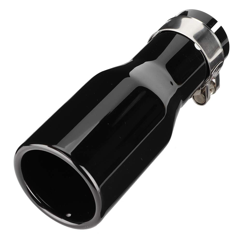 Terminale di Scarico Universale per Auto, Acciaio Inossidabile, Nero Brillante, 200mm Lunghezza, 54mm Diametro Ingresso, con Morsetto
