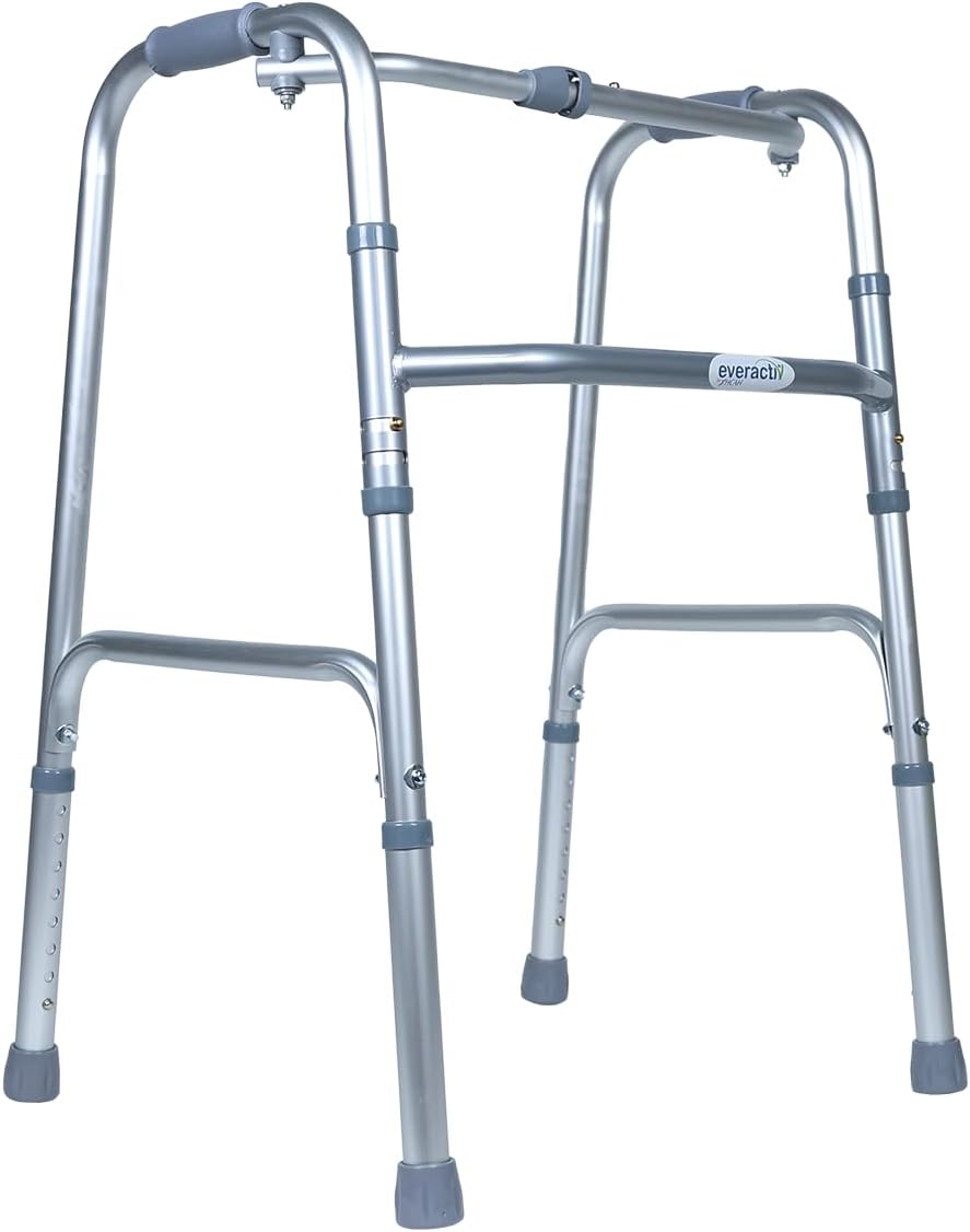 EverActiv Lightweight Aluminium Reciprocal Walker for Adults & Elderly | Height Adjustable Walking Support Frame | Foldable Sturdy Mobility Aid for Senior Citizens | Made In India