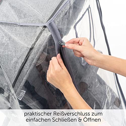 Zamboo Universal Regenschutz Buggy mit vollständiger Frontöffnung - Regenverdeck Kinderwagen & Sportwagen mit Fenster und Doppel Reißverschluss zum Öffnen - transparent, schadstofffrei