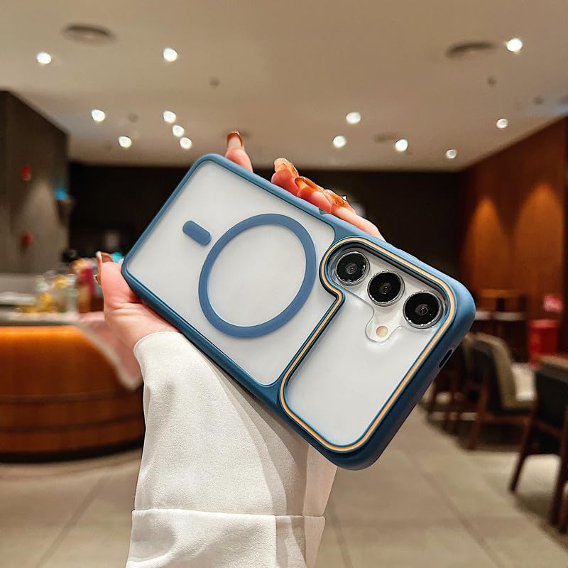 Image of LuxuryKase Frosted Clear MagSafe Case for Samsung Galaxy S25 | Translucent Matte Back | Soft TPU Bumper + Hard PC Back | Raised Camera Protection | Wireless Charging Compatible - Blue