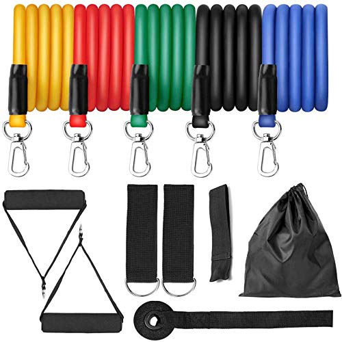Fuovt Resistance Bands Set (12pcs), Exercise Bands with Door Anchor, Handles,Waterproof Carry Bag, Legs Ankle Straps for, Home Workouts Physical Therapy, Resistance Training