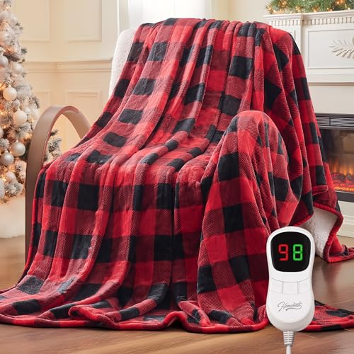 Homemate Electric Blanket Heated Throw - 50“x60“ Ultra Soft Cozy Flannel Heating Blanket with 10 Fast Heat Levels 8 Hours Auto Off Over-Heated Protection ETL Certification Keep Warm in Home Office