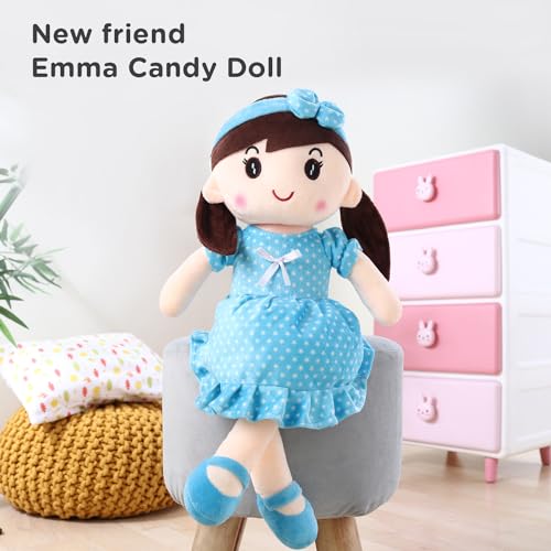 Image of Play Nation Premium Emma Candy Doll | Stuffed Girl Winky Candy Doll | Cuddly Soft Washable Plush Toy | Safe for Kids | BIS Certified | Birthday Gift | 45 cm | 3+ Years (Blue)