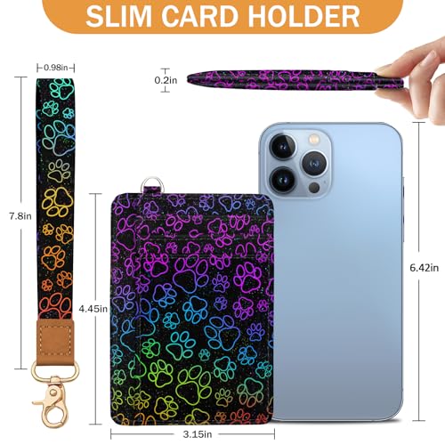 Image of Yonlevres Dog Paw Credit Card Holder Slim RFID Wallet Women Wristlet Small | Front Pocket, Handy, RFID Blocking, Woman Girls Ladies Gifts, D-ring for Keychain,Thin Mini Card Case, ID Window, PU Leather
